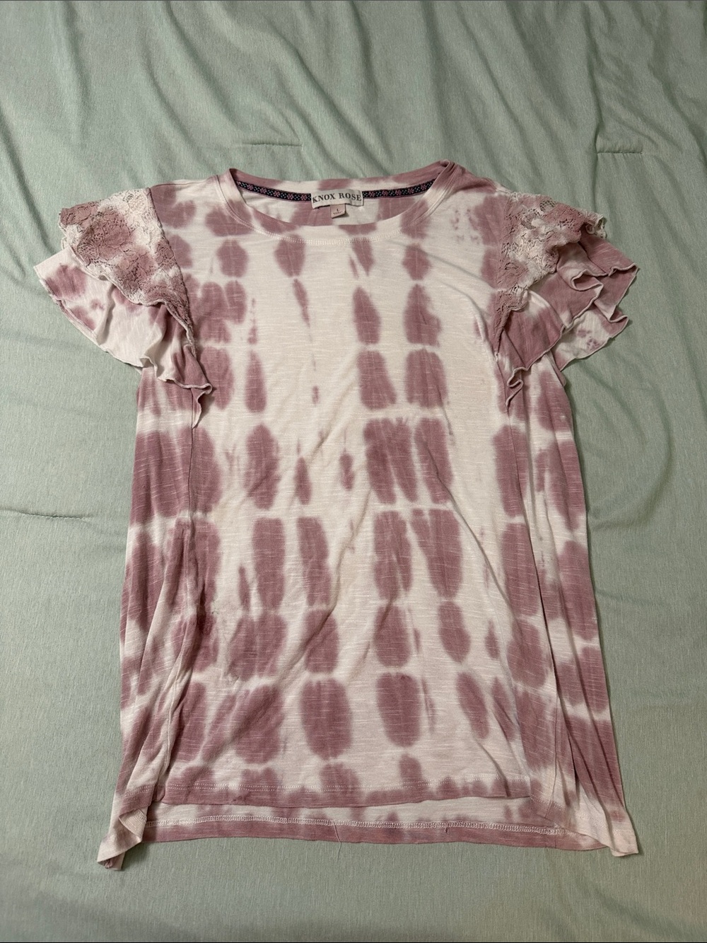 Knox Rose Mauve Pink Tie-Dye Ruffle Sleeve Tee